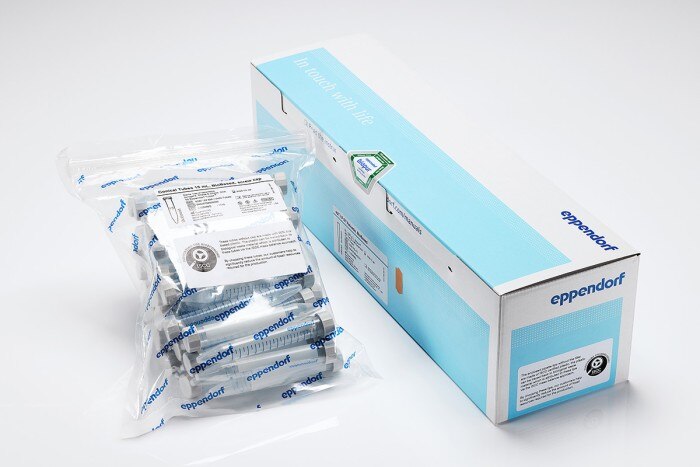 Packaging of Eppendorf biobased consumables, resealable bag and folding box