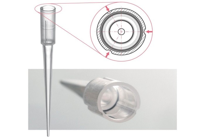 A pipette tip from different angles.