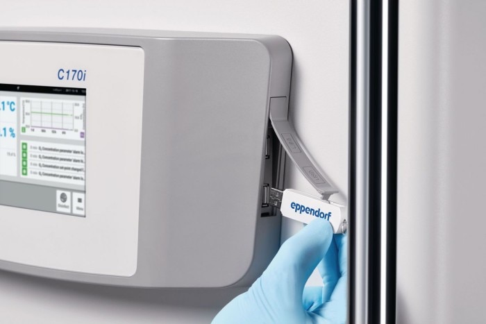 USB and data port of a CO2 incubator CellXpert® C170i by Eppendorf.