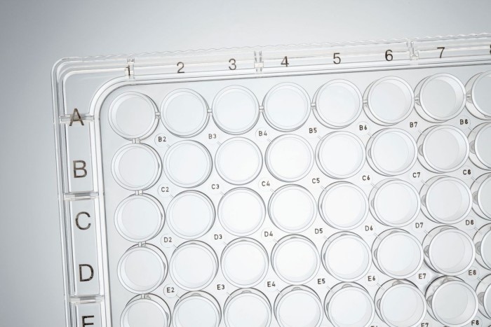 Eppendorf cell culture plates with a high-contrast alphanumeric labeling of the wells.