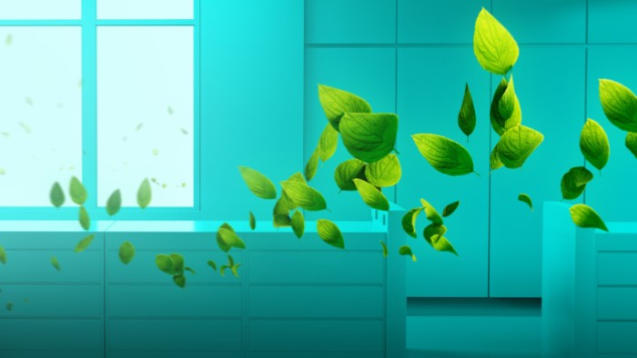 Flying leaves in sustainable laboratory