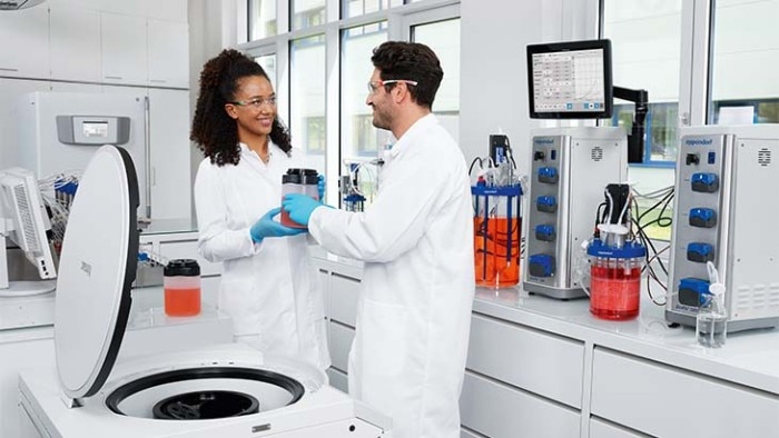 Lab scene showing lab equipment needed for viral vector process development