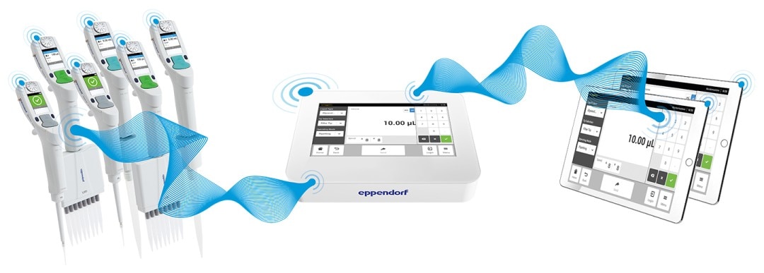 The pipette manager enabling communication with connected electronic pipettes and transfer the settings to tablets.