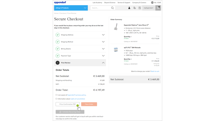 Screenshot PDF conferma prezzi al checkout