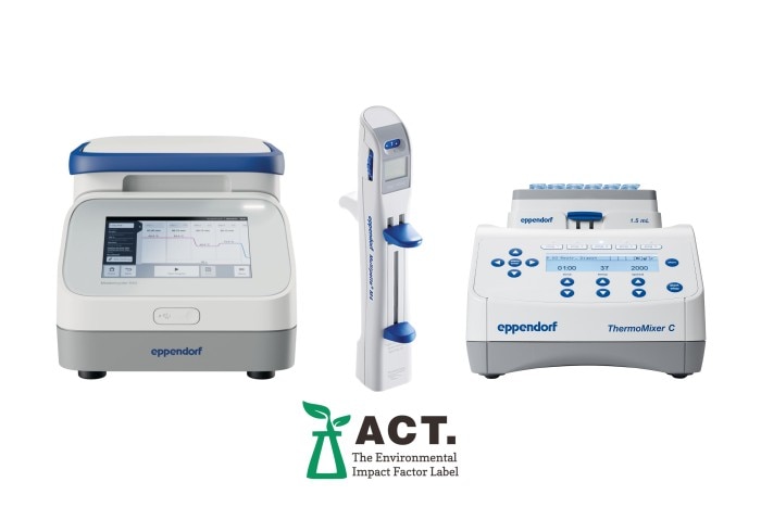 Eppendorf Multipette® M4 multi-dispenser, the ThermoMixer© C and Mastercycler® X40 and My Green Lab's ACT label