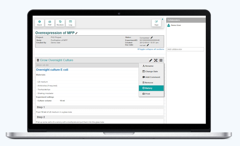 Overview of the eLabJournal_REG_ Electronic Lab Notebook