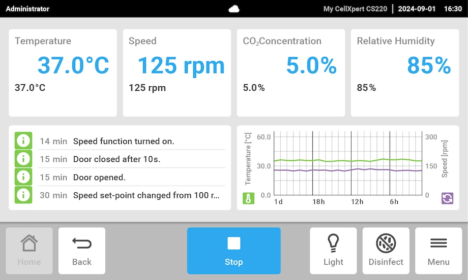 CellXpert® CS220 user interface