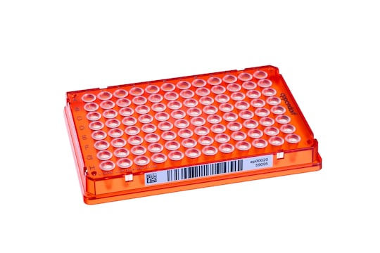 Barcoded Eppendorf twin.tec PCR plate 96, red with SafeCode for high-throughput sample handling