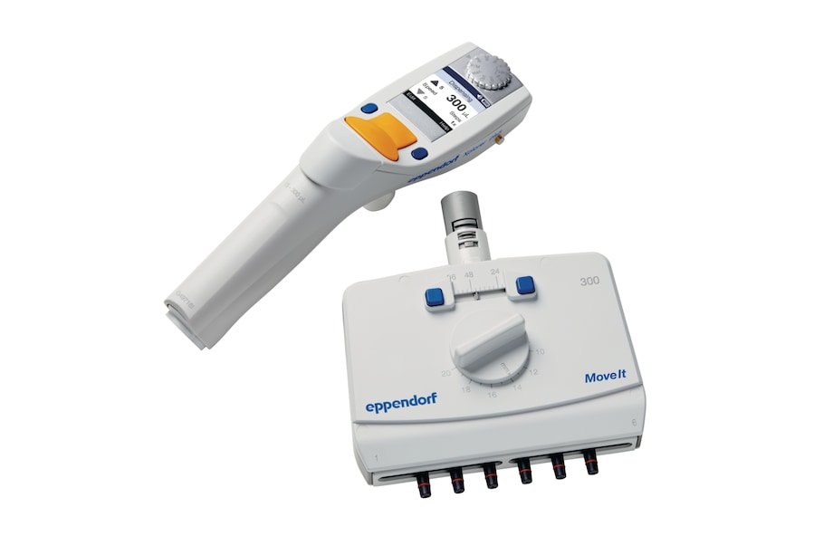 Eppendorf Xplorer® plus Move It® 6-channel pipette, 15 – 300 µL, orange Eppendorf Xplorer® plus Move It® electronic pipette with 6 adjustable channels