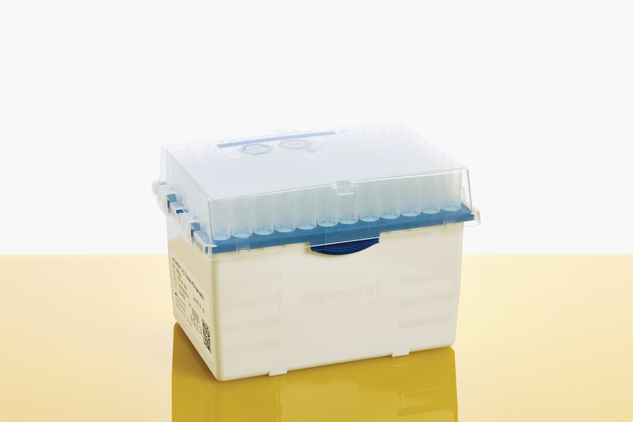 epTIPS BioBased sterile Reload 1000µL blue, yellow background