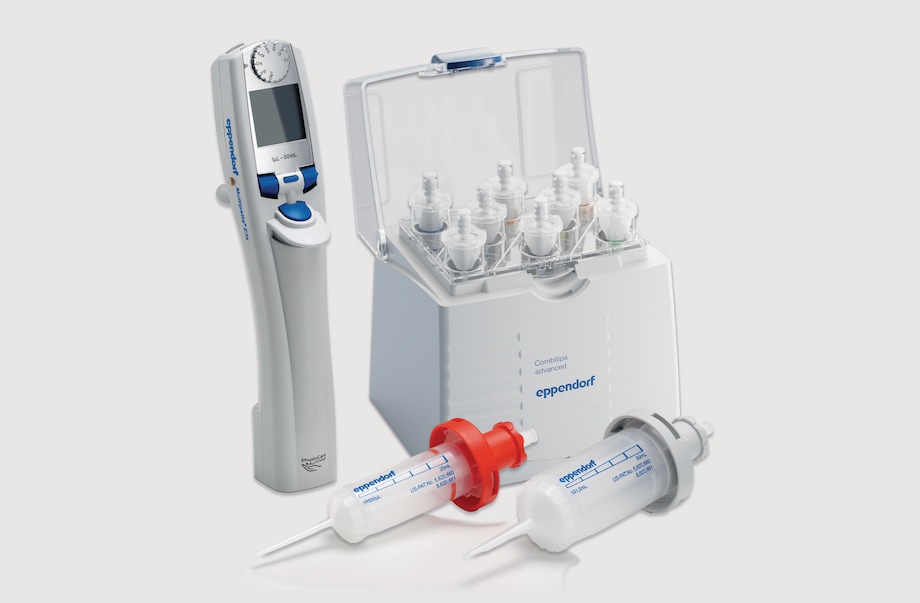 Multipette® E3/E3x multi-dispenser with an assortment of fitting Combitips® advanced positive displacement pipette tips Multipette® E3/E3x multi-dispenser with an assortment of fitting Combitips® advanced positive displacement pipette tips